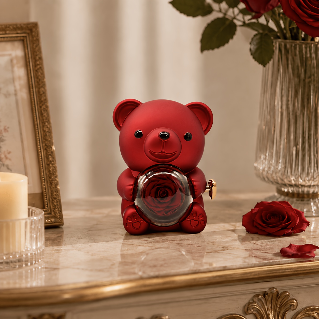 Romantic Red Bear Rose Keepsake Box